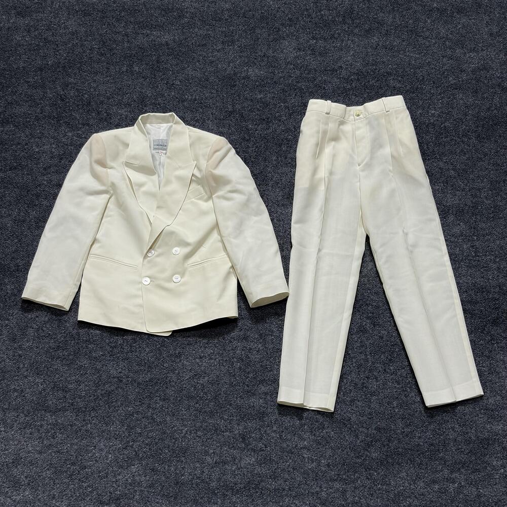 Vintage Corbier Suit Boys 9 White Wool Blend Double Breasted Jacket Pants 80s
